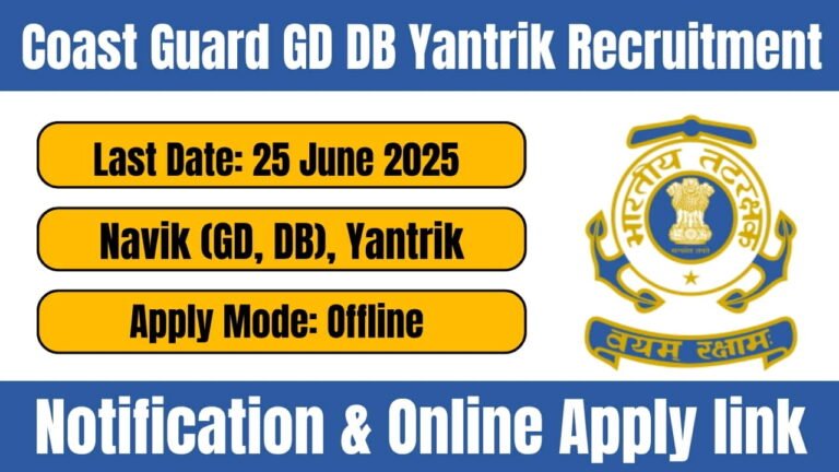Coast Guard GD DB Yantrik Recruitment 2025